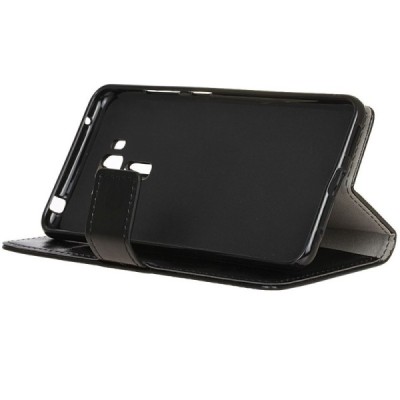 Asus Zenfone 3 Laser (ZC551KL) atverčiamas juodas odinis dėklas - piniginė / Priedai.lt