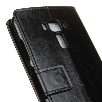 Asus Zenfone 3 Laser (ZC551KL) atverčiamas juodas odinis dėklas - piniginė / Priedai.lt