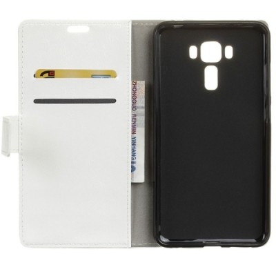 Asus Zenfone 3 Laser (ZC551KL) atverčiamas baltas odinis dėklas - piniginė / Priedai.lt