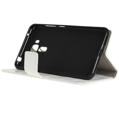 Asus Zenfone 3 Laser (ZC551KL) atverčiamas baltas odinis dėklas - piniginė / Priedai.lt