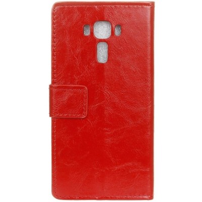 Asus Zenfone 3 Laser (ZC551KL) atverčiamas raudonas odinis dėklas - piniginė / Priedai.lt