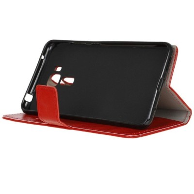 Asus Zenfone 3 Laser (ZC551KL) atverčiamas raudonas odinis dėklas - piniginė / Priedai.lt