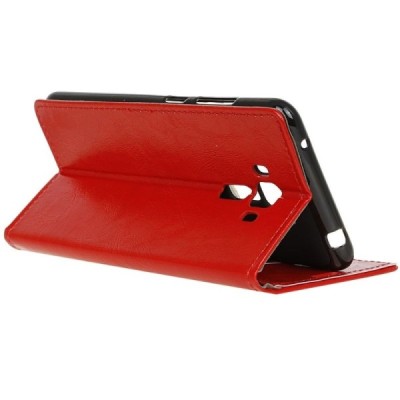 Asus Zenfone 3 Laser (ZC551KL) atverčiamas raudonas odinis dėklas - piniginė / Priedai.lt