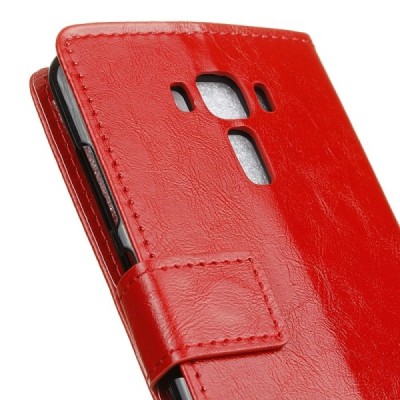 Asus Zenfone 3 Laser (ZC551KL) atverčiamas raudonas odinis dėklas - piniginė / Priedai.lt