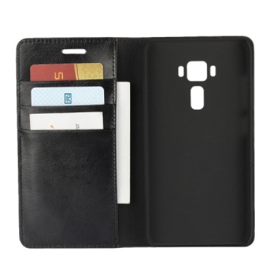 Asus Zenfone 3 5.2 (ZE520KL) atvēramais ādas melns maciņš (maks) / Vacins.lv