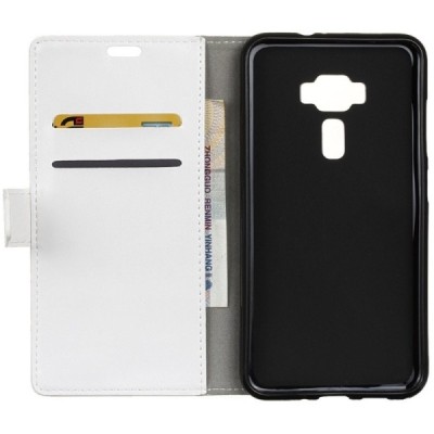 Asus Zenfone 3 5.2 (ZE520KL) atverčiamas baltas odinis dėklas - piniginė / Priedai.lt