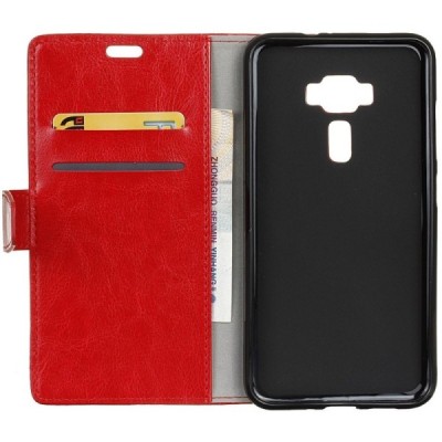 Asus Zenfone 3 5.2 (ZE520KL) atvēramais ādas sarkans maciņš (maks) / Vacins.lv