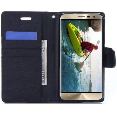 Asus Zenfone 3 5.5 (ZE552KL) „Mercury“ atvērams melns ādas maciņš - maks / Vacins.lv