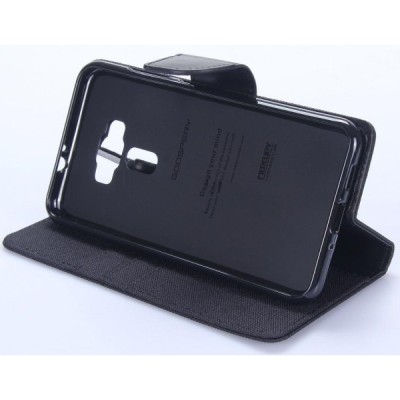 Asus Zenfone 3 5.5 (ZE552KL) „Mercury“ atvērams melns ādas maciņš - maks / Vacins.lv