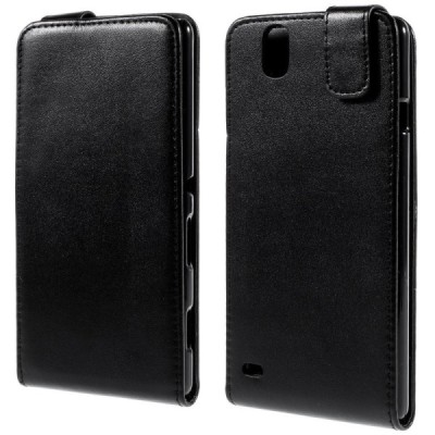 Sony Xperia C4 (E5303, E5306, E5353) klasikinis vertikaliai atverčiamas juodas odinis dėklas / Priedai.lt
