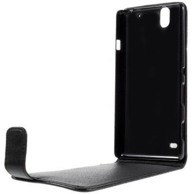 Sony Xperia C4 (E5303, E5306, E5353) klasikinis vertikaliai atverčiamas juodas odinis dėklas / Priedai.lt