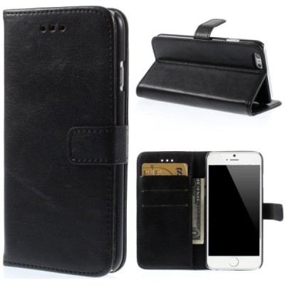 Apple iPhone 6 (6s) atvēramais ādas melns retro maciņš (maks) / Vacins.lv