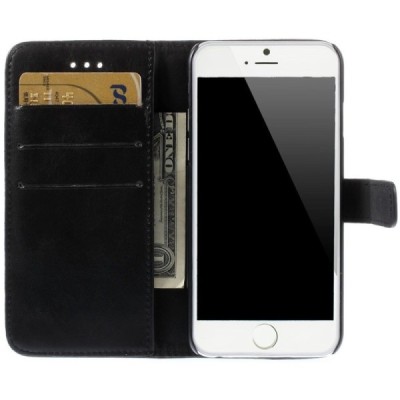 Apple iPhone 6 (6s) atvēramais ādas melns retro maciņš (maks) / Vacins.lv