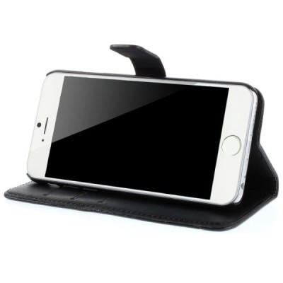 Apple iPhone 6 (6s) atvēramais ādas melns retro maciņš (maks) / Vacins.lv