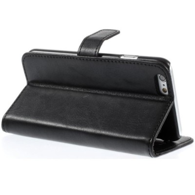 Apple iPhone 6 (6s) atvēramais ādas melns retro maciņš (maks) / Vacins.lv