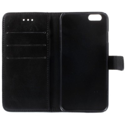 Apple iPhone 6 (6s) atvēramais ādas melns retro maciņš (maks) / Vacins.lv