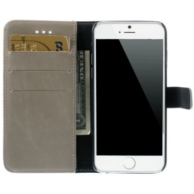 Apple iPhone 6 (6s) atverčiamas smėlio spalvos odinis retro dėklas - piniginė / Priedai.lt