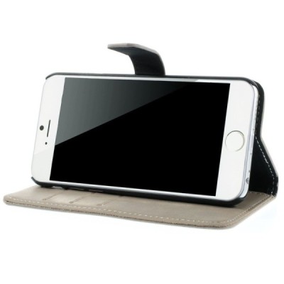 Apple iPhone 6 (6s) atverčiamas smėlio spalvos odinis retro dėklas - piniginė / Priedai.lt