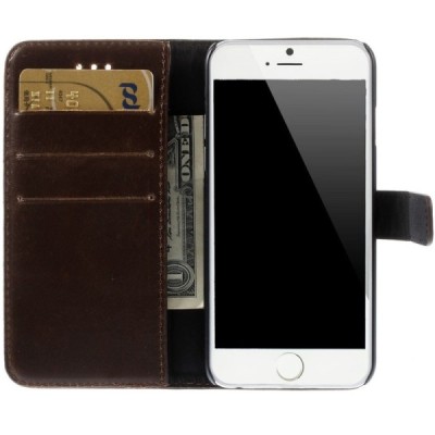 Apple iPhone 6 (6s) atvēramais ādas tumši brūns retro maciņš (maks) / Vacins.lv