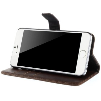 Apple iPhone 6 (6s) atvēramais ādas tumši brūns retro maciņš (maks) / Vacins.lv