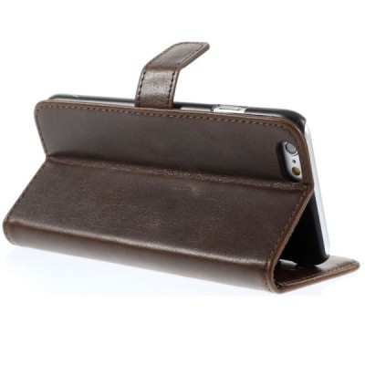Apple iPhone 6 (6s) atvēramais ādas tumši brūns retro maciņš (maks) / Vacins.lv