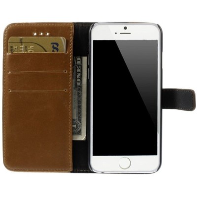 Apple iPhone 6 (6s) atvēramais ādas gaiši brūns retro maciņš (maks) / Vacins.lv