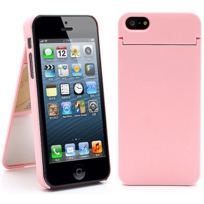 Rožinis „ONE%+“ plastikinis Apple iPhone SE (5, 5s) dėklas (dėkliukas) su integruotu veidrodžiu / Priedai.lt