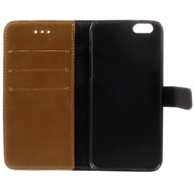 Apple iPhone 6 (6s) atvēramais ādas gaiši brūns retro maciņš (maks) / Vacins.lv