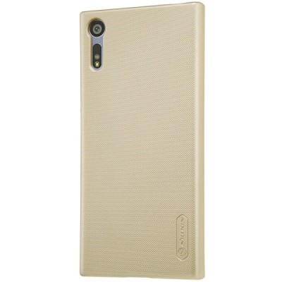 Nillkin Frosted Shield Sony Xperia XZ (Xperia XZs) auksinis plastikinis dėklas + apsauginė ekrano plėvelė / Priedai.lt