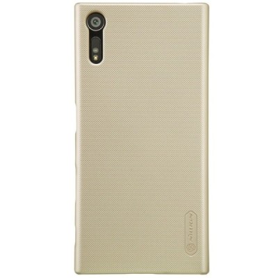 Nillkin Frosted Shield Sony Xperia XZ (Xperia XZs) auksinis plastikinis dėklas + apsauginė ekrano plėvelė / Priedai.lt