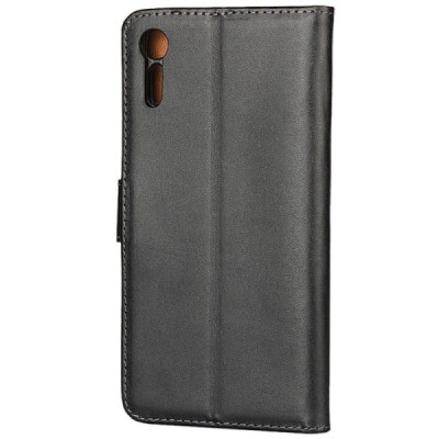 Sony Xperia XZ (XZs) atvēramais ādas melns maciņš (maks) / Vacins.lv