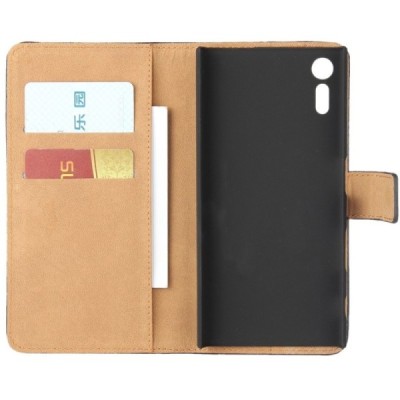 Sony Xperia XZ (XZs) atvēramais ādas melns maciņš (maks) / Vacins.lv