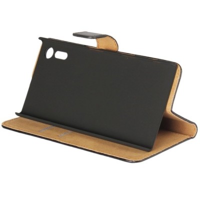 Sony Xperia XZ (XZs) atvēramais ādas melns maciņš (maks) / Vacins.lv