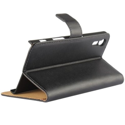 Sony Xperia XZ (XZs) atvēramais ādas melns maciņš (maks) / Vacins.lv