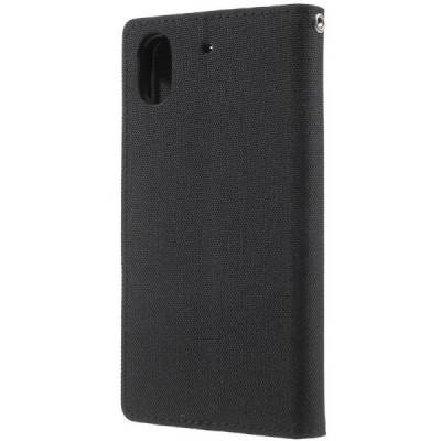 HTC Desire 626 „Mercury“ atvērams melns ādas maciņš - maks / Vacins.lv