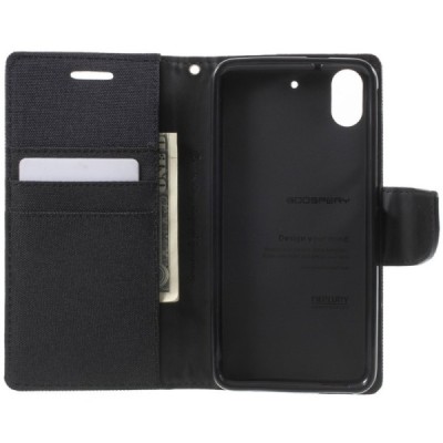 HTC Desire 626 „Mercury“ atvērams melns ādas maciņš - maks / Vacins.lv