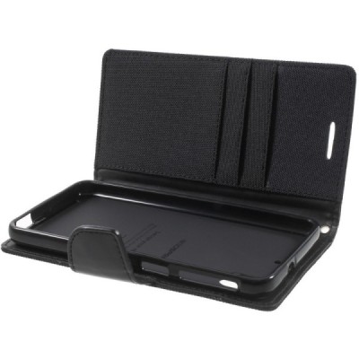 HTC Desire 626 „Mercury“ atvērams melns ādas maciņš - maks / Vacins.lv