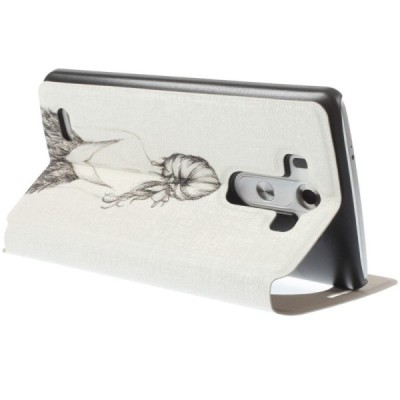 LG G3 D855 (D850, D851) „Lady“ atverčiamas dėklas su langeliu - baltas / Priedai.lt