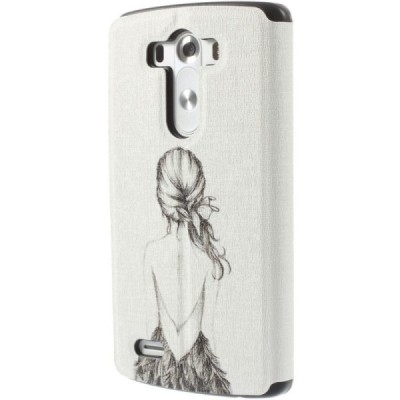 LG G3 D855 (D850, D851) „Lady“ atverčiamas dėklas su langeliu - baltas / Priedai.lt