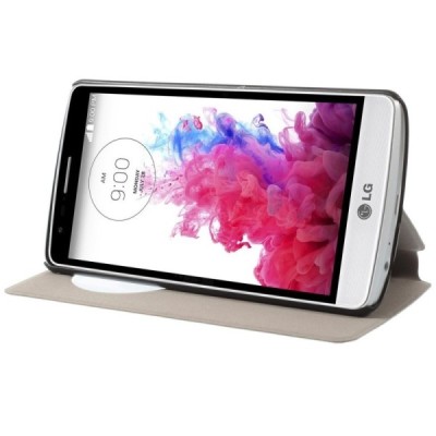 LG G3 D855 (D850, D851) „Lady“ atverčiamas dėklas su langeliu - baltas / Priedai.lt