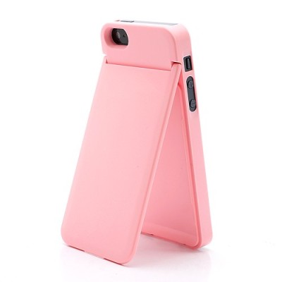 Rožinis „ONE%+“ plastikinis Apple iPhone SE (5, 5s) dėklas (dėkliukas) su integruotu veidrodžiu / Priedai.lt