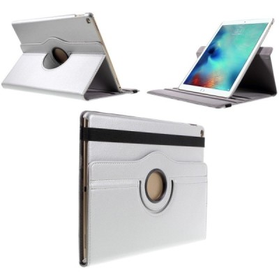 Apple iPad Pro 12.9" atverčiamas, sukamas 360 laipsnių, sidabrinis odinis dėklas - stovas / Priedai.lt