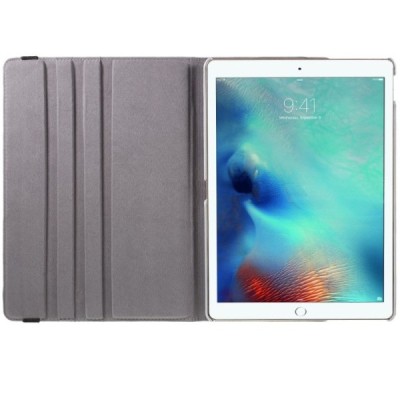 Apple iPad Pro 12.9" atverčiamas, sukamas 360 laipsnių, sidabrinis odinis dėklas - stovas / Priedai.lt