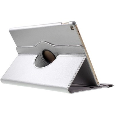 Apple iPad Pro 12.9" atverčiamas, sukamas 360 laipsnių, sidabrinis odinis dėklas - stovas / Priedai.lt