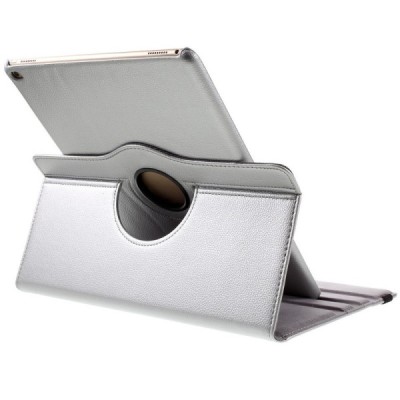 Apple iPad Pro 12.9" atverčiamas, sukamas 360 laipsnių, sidabrinis odinis dėklas - stovas / Priedai.lt