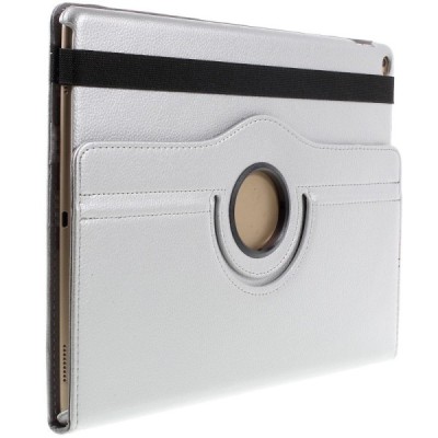 Apple iPad Pro 12.9" atverčiamas, sukamas 360 laipsnių, sidabrinis odinis dėklas - stovas / Priedai.lt