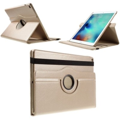 Apple iPad Pro 12.9" atverčiamas, sukamas 360 laipsnių, auksinis odinis dėklas - stovas / Priedai.lt