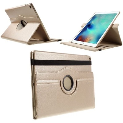 Apple iPad Pro 12.9" atverčiamas, sukamas 360 laipsnių, auksinis odinis dėklas - stovas / Priedai.lt