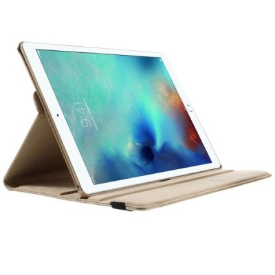 Apple iPad Pro 12.9" atverčiamas, sukamas 360 laipsnių, auksinis odinis dėklas - stovas / Priedai.lt