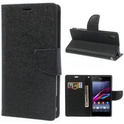 Sony Xperia XA Ultra (F3212, F3216) „Mercury“ juodas odinis atverčiamas dėklas - piniginė / Priedai.lt